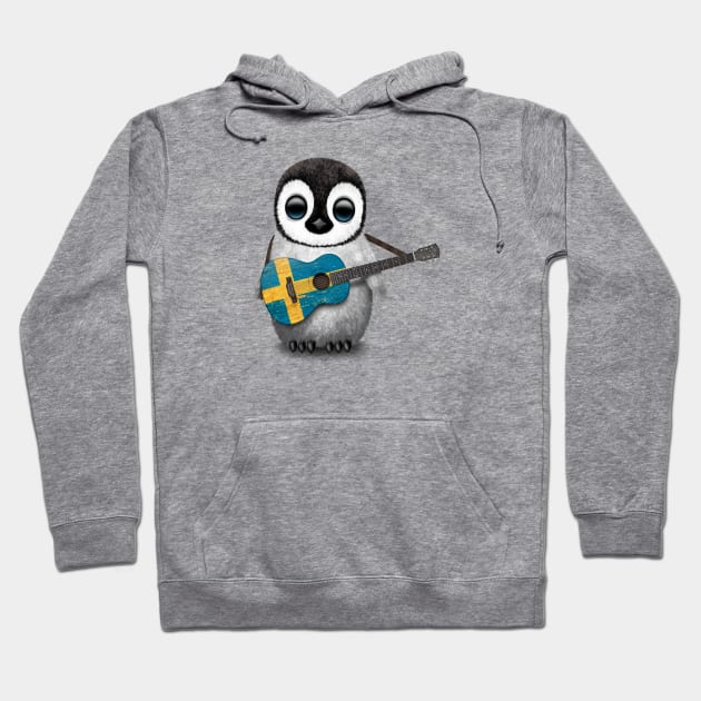 Baby Penguin Playing Swedish Flag Guitar Hoodie by jeffbartels